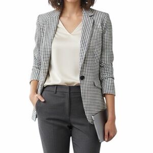 Rachel Zoe Black White Plaid Blazer XS Grid Check Stretch Suit Jacket XS